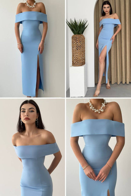 Bianca Off-shoulder Blue Maxi Dress